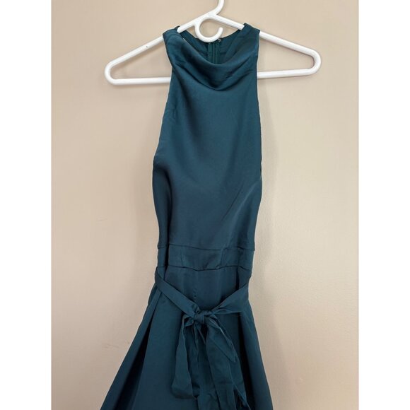 Lulus Luxe Vision Satin Halter Wide-Leg Jumpsuit Dark Teal Women’s Medium NWT - Picture 3 of 12